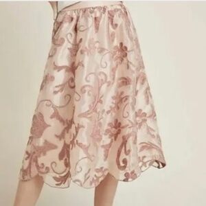 Anthropologie Maeve Women’s Pink Floral Lace Embroidered Midi Skirt